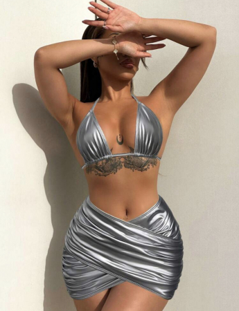 Costum de baie din 3 piese, cu aspect metalic [3]