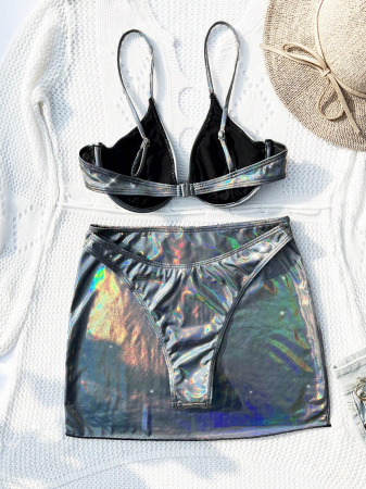 Costum de baie din 3 piese, cu aspect metalic [1]