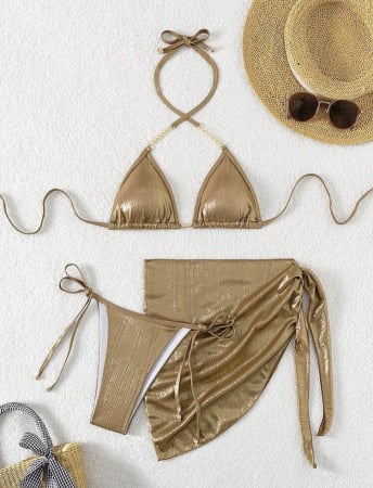 Costum de baie din 3 piese, cu aspect stralucitor [3]