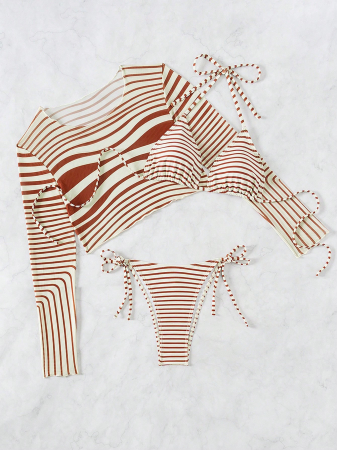 Costum de baie din 3 piese, cu dungi [4]