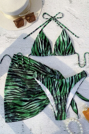 Costum trei piese - Costum de baie din 3 piese, cu imprimeu