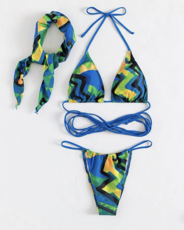 Costum de baie din 3 piese, cu imprimeu si snur [3]