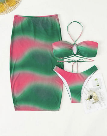 Costum de baie din 3 piese, cu imprimeu si snur [3]