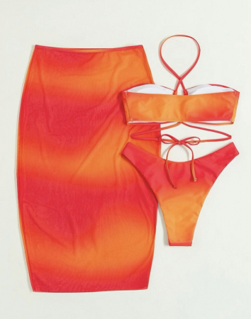 Costum de baie din 3 piese, cu imprimeu si snur [2]