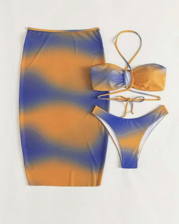 Costum de baie din 3 piese, cu imprimeu si snur [2]