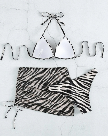Costum de baie din 3 piese, cu imprimeu zebra [4]