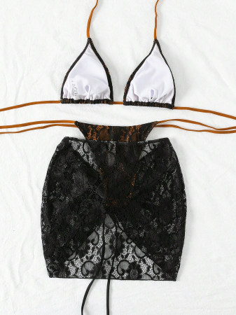 Costum de baie din 3 piese, cu model tip plasa [3]