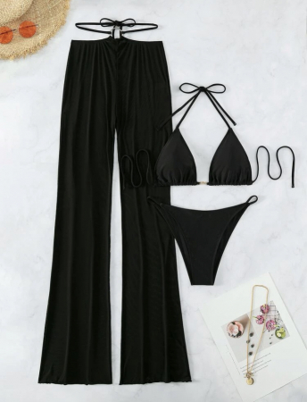 Costum de baie din 3 piese, cu pantaloni si accesorii metalice [2]