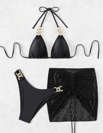Costum de baie cu 3 piese, negru [4]