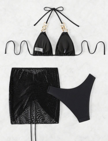 Costum de baie cu 3 piese, negru [3]