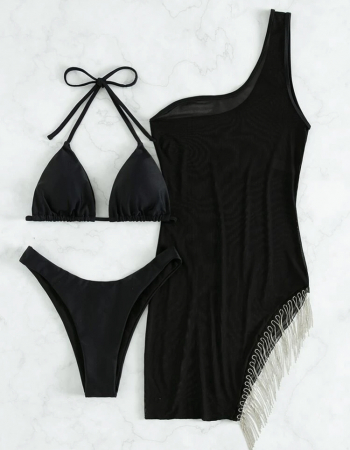 Costum de baie din 3 piese, negru [4]