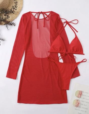 Costum de baie din 3 piese, rosu [4]