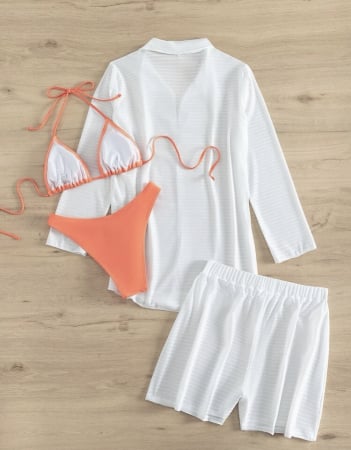 Costum de baie din 4 piese, alb/portocaliu [3]
