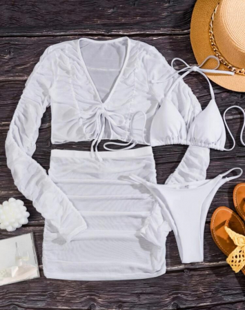 Costum de baie din 4 piese, alb [3]