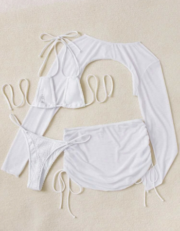 Costum de baie, cu 4 piese, alb [3]