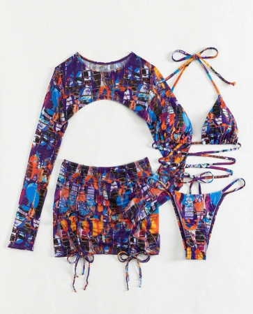 Costum de baie din 4 piese, cu imprimeu [3]