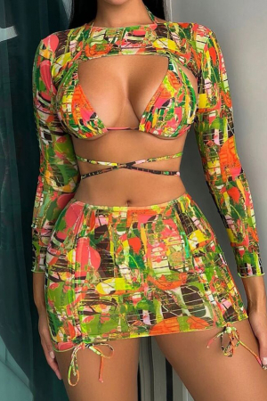 Costum de baie din 4 piese, cu imprimeu [0]