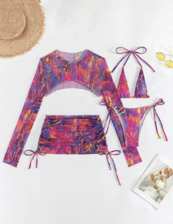 Costum de baie din 4 piese, cu imprimeu [3]