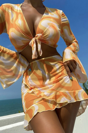 Costum de baie din 4 piese, cu imprimeu si volane [0]