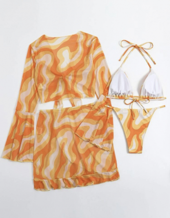 Costum de baie din 4 piese, cu imprimeu si volane [4]