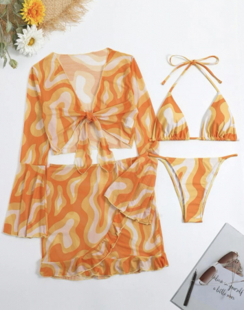 Costum de baie din 4 piese, cu imprimeu si volane [3]
