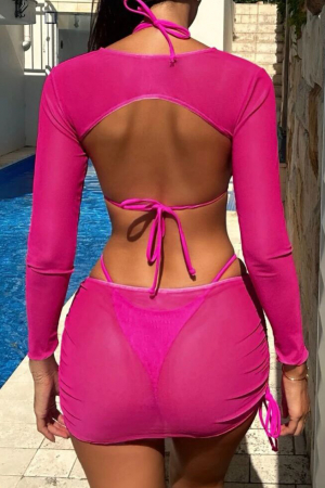 Costum de baie din 4 piese, fucsia [1]