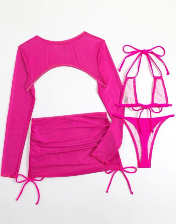 Costum de baie din 4 piese, fucsia [2]