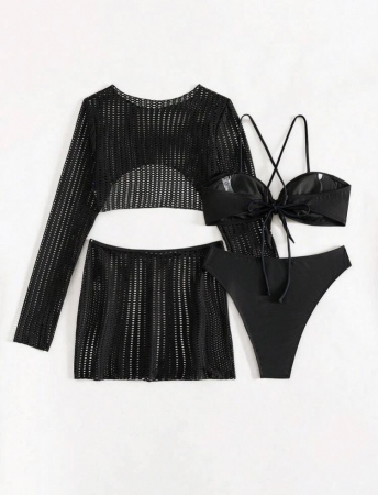 Costum de baie din 4 piese, negru [3]