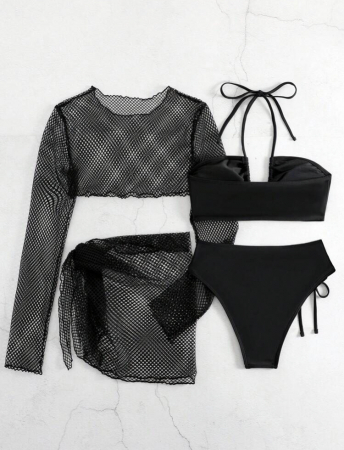 Costum de baie din 4 piese, negru [3]
