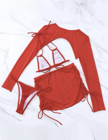 Costum de baie din 4 piese, rosu [1]