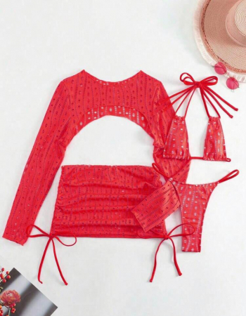 Costum de baie din 4 piese, rosu [2]