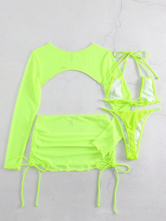 Costum de baie din 4 piese, verde neon [2]