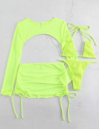 Costum de baie din 4 piese, verde neon [3]
