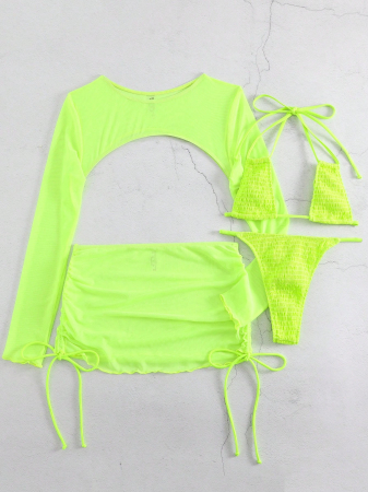 Costum de baie din 4 piese, verde neon [3]