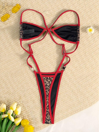 Costum de baie intreg, animal print,  cu slip tanga [6]