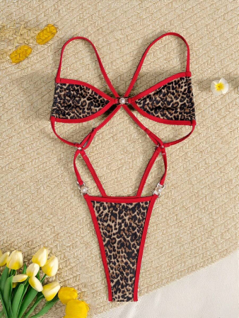 Costum de baie intreg, animal print,  cu slip tanga [5]