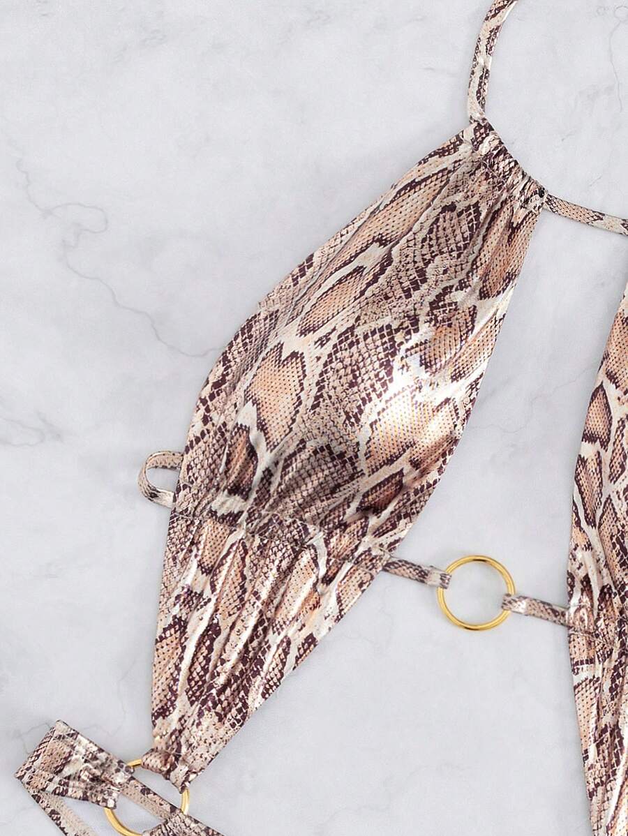 Costum de baie intreg, cu decupaje animal print si spatele gol. [6]