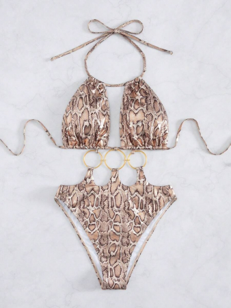 Costum de baie intreg, cu decupaje animal print si spatele gol. [4]