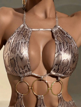Costum de baie intreg, cu decupaje animal print si spatele gol. [6]