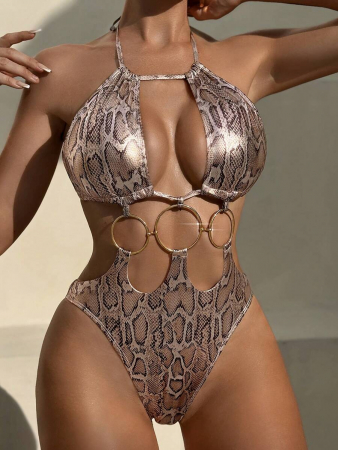 Costum de baie intreg, cu decupaje animal print si spatele gol. [1]