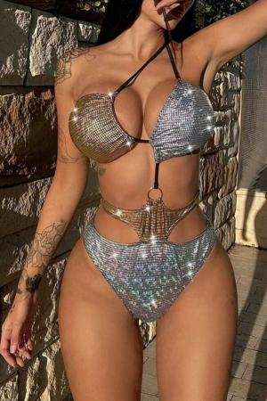 Costum de baie intreg cu aspect stralucitor si decupaje [0]