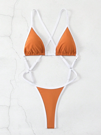 Costum de baie intreg, portocaliu, cu bretele reglabile [2]