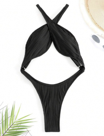 Costum de baie intreg negru, cu decupaj [1]