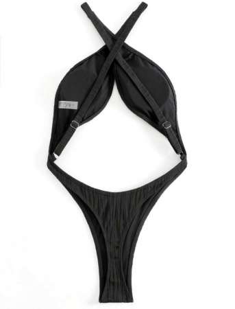 Costum de baie intreg negru, cu decupaj [2]