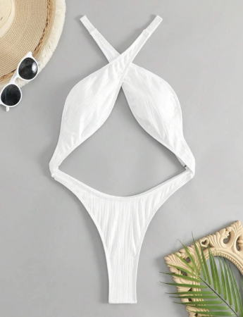 Costum de baie intreg alb cu decupaj [2]