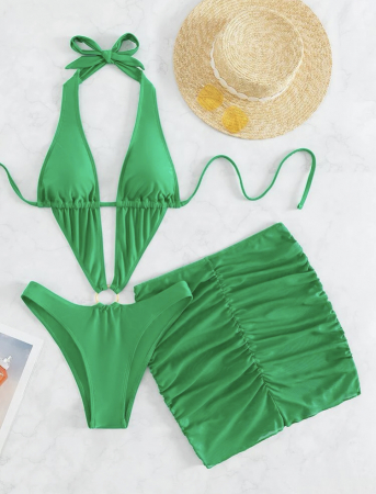 Costum de baie intreg cu decupaj si fusta [4]