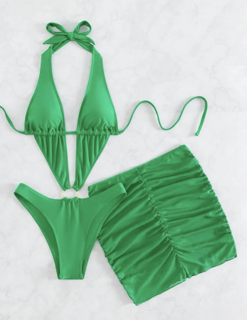 Costum de baie intreg cu decupaj si fusta [2]