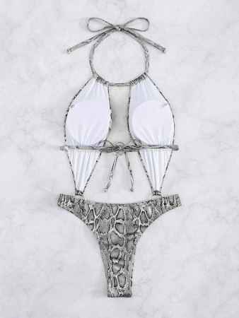 Costum de baie intreg, cu decupaje animal print si spatele gol. [3]