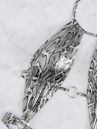 Costum de baie intreg, cu decupaje animal print si spatele gol. [4]