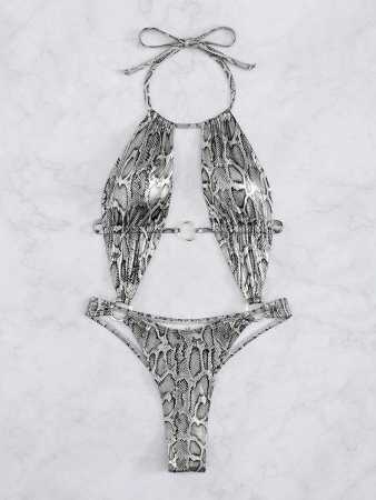 Costum de baie intreg, cu decupaje animal print si spatele gol. [2]